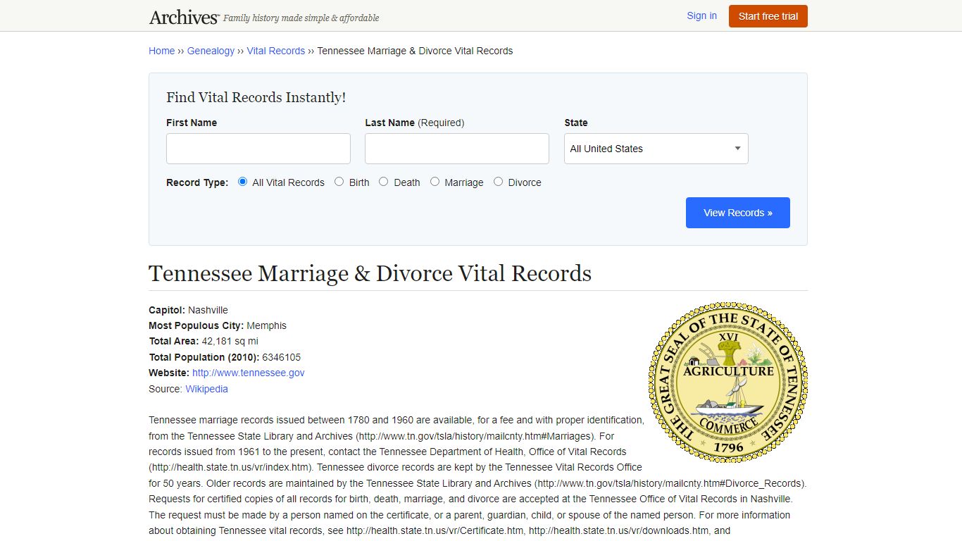 Tennessee Marriage & Divorce Records | Vital Records - Archives.com